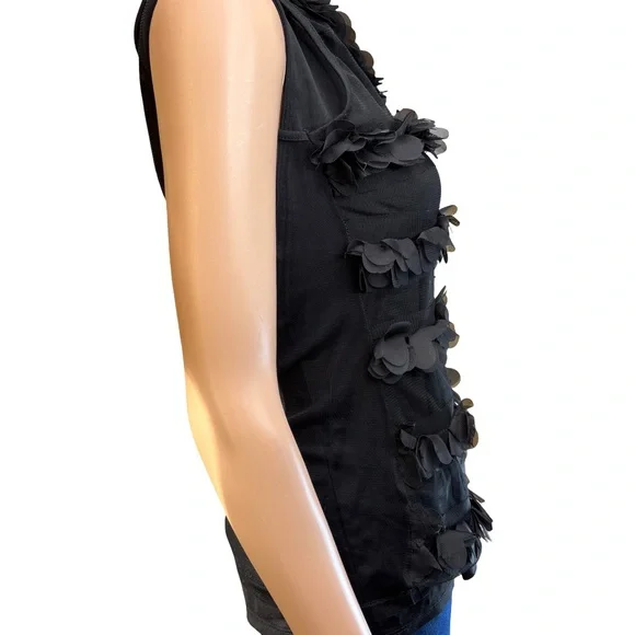 Romantic Fiona Elegant Black Sheer Sleeveless Top with Floral Accents Small - Picture 3 of 9